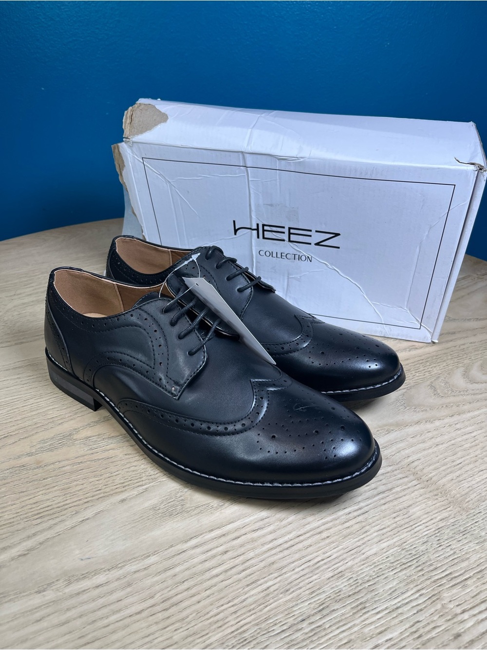 New! HEEZ Wingtip Lace Up Oxford Classic Brogue Black Dress Shoes Men’s Size 10